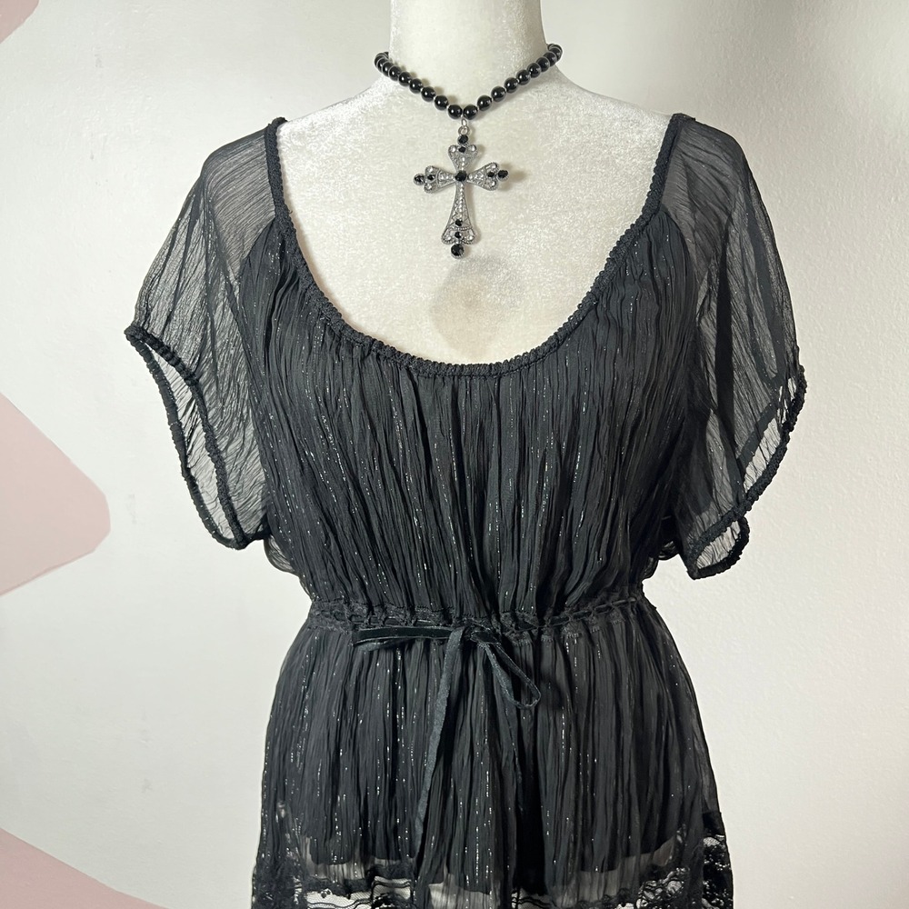 Black Mesh Babydoll Top Lace Gothic‎ Whimsigoth Mall Goth Emo Grunge Small - Picture 2 of 6